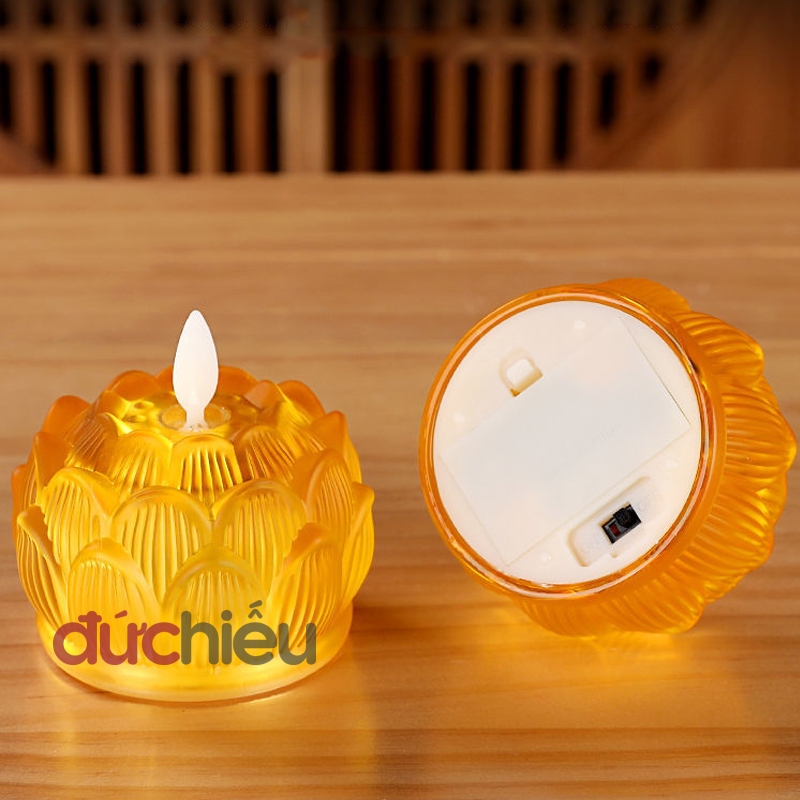 Đèn hoa sen lưu ly thủy tinh dùng pin để bàn thờ tim lắc lung linh như thật, đèn thờ cúng dùng pin - Đức Hiếu Shop