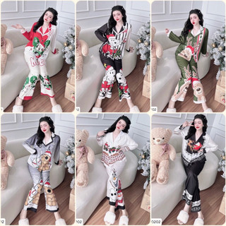 Đồ bộ Pyjama nữ in 5D Noel lụa xước thiết kế siêu xinh