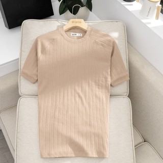 Áo thun nam cao cấp cổ tròn gân cà phê by cotton