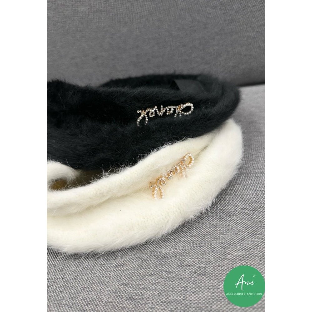 Mũ nồi CN mới, lông tuyết mềm mại, logo đính đá nổi bật, sẵn 2 màu Đen - Kem y hình