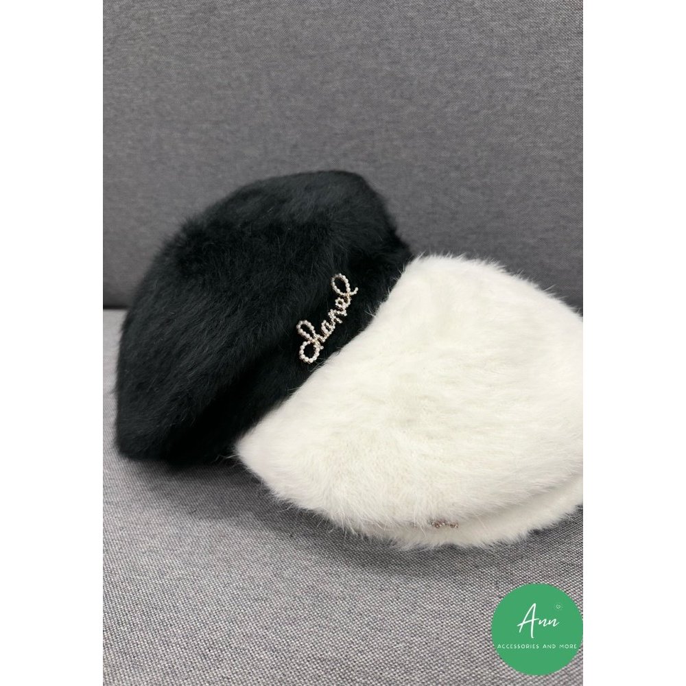 Mũ nồi CN mới, lông tuyết mềm mại, logo đính đá nổi bật, sẵn 2 màu Đen - Kem y hình