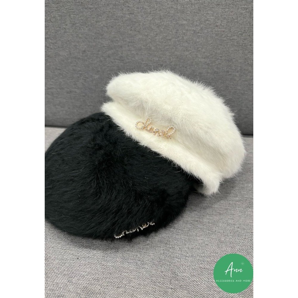 Mũ nồi CN mới, lông tuyết mềm mại, logo đính đá nổi bật, sẵn 2 màu Đen - Kem y hình