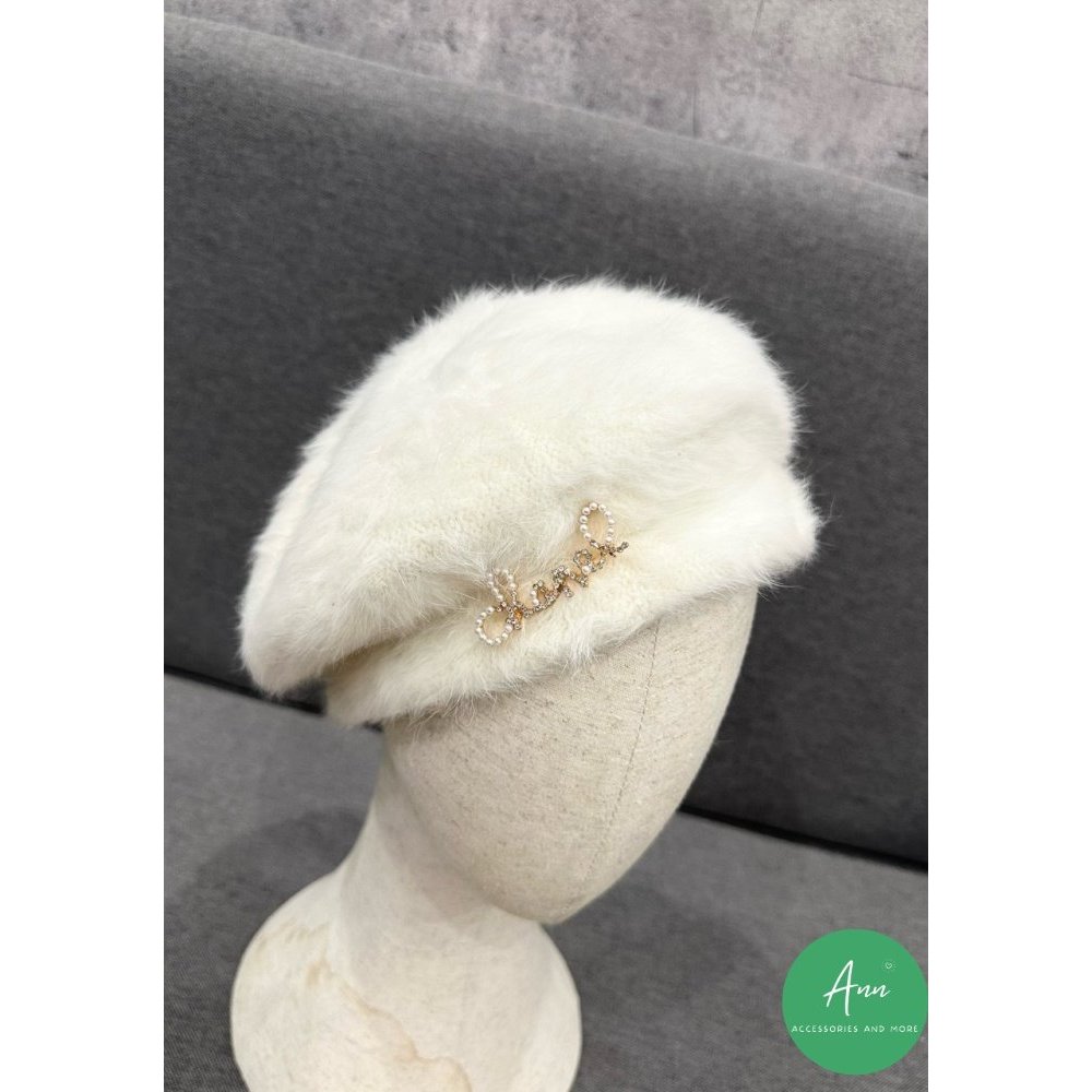 Mũ nồi CN mới, lông tuyết mềm mại, logo đính đá nổi bật, sẵn 2 màu Đen - Kem y hình