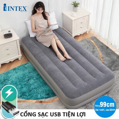 Giường hơi đơn đôi 99cm/152cm cao cấp INTEX tích hợp bơm điện cổng USB