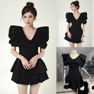 Sét bộ áo peplum tay phồng cổ V kèm chân váy xếp ly Sét bộ thiết kế tiểu thư Bigsize Kim Ngân từ 50kg đến 100kg L/XL/XXL