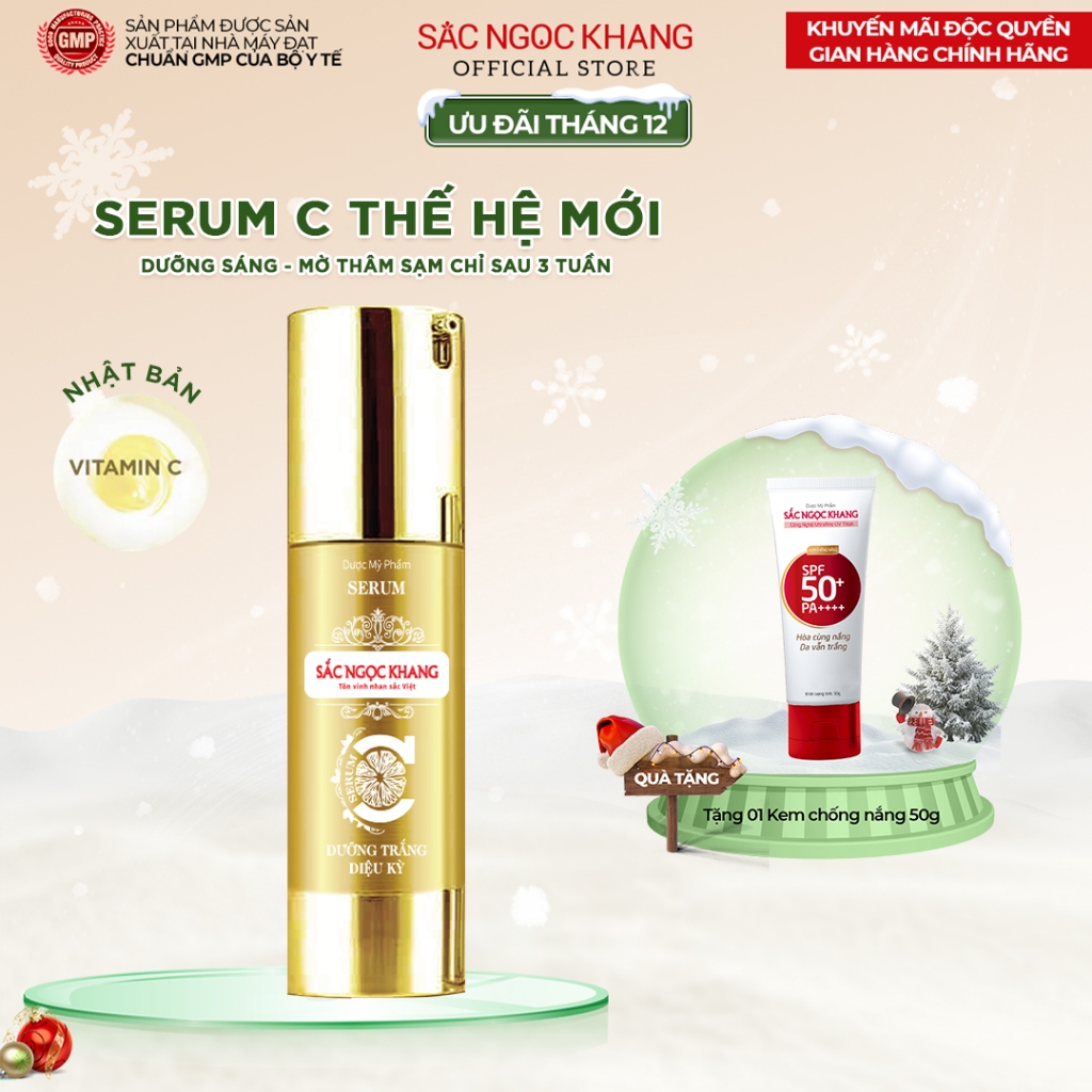 Serum Sắc Ngọc Khang _ Tinh chất dưỡng trắng mờ thâm nám từ Vitamin C thế hệ mới [chai 30ml] Tặng kèm kem chống nắng 50g