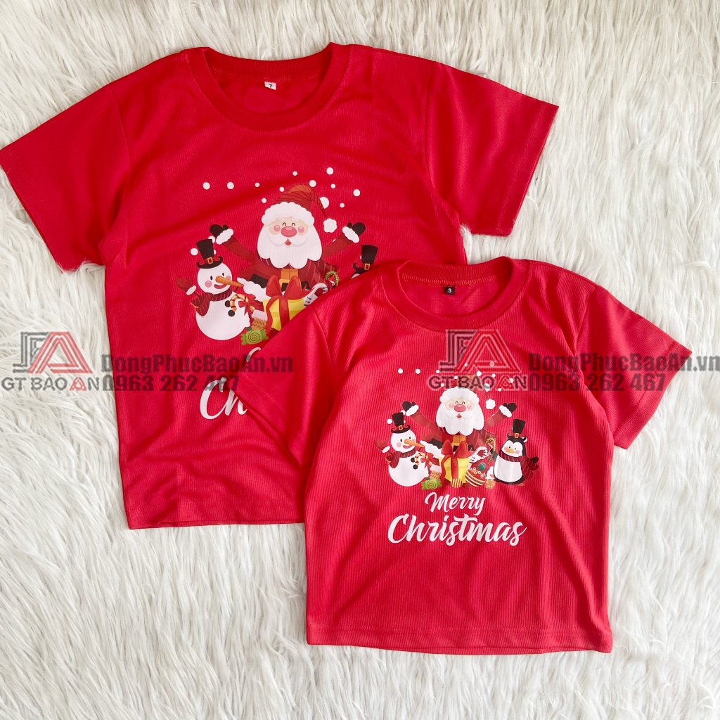 Áo Thun Giáng Sinh Cho Bé, Áo Thun Đỏ In Hình Ông Già Noel Ché Bé Trai, Bé Gái Mặc Đi Chơi Lễ Giáng Sinh