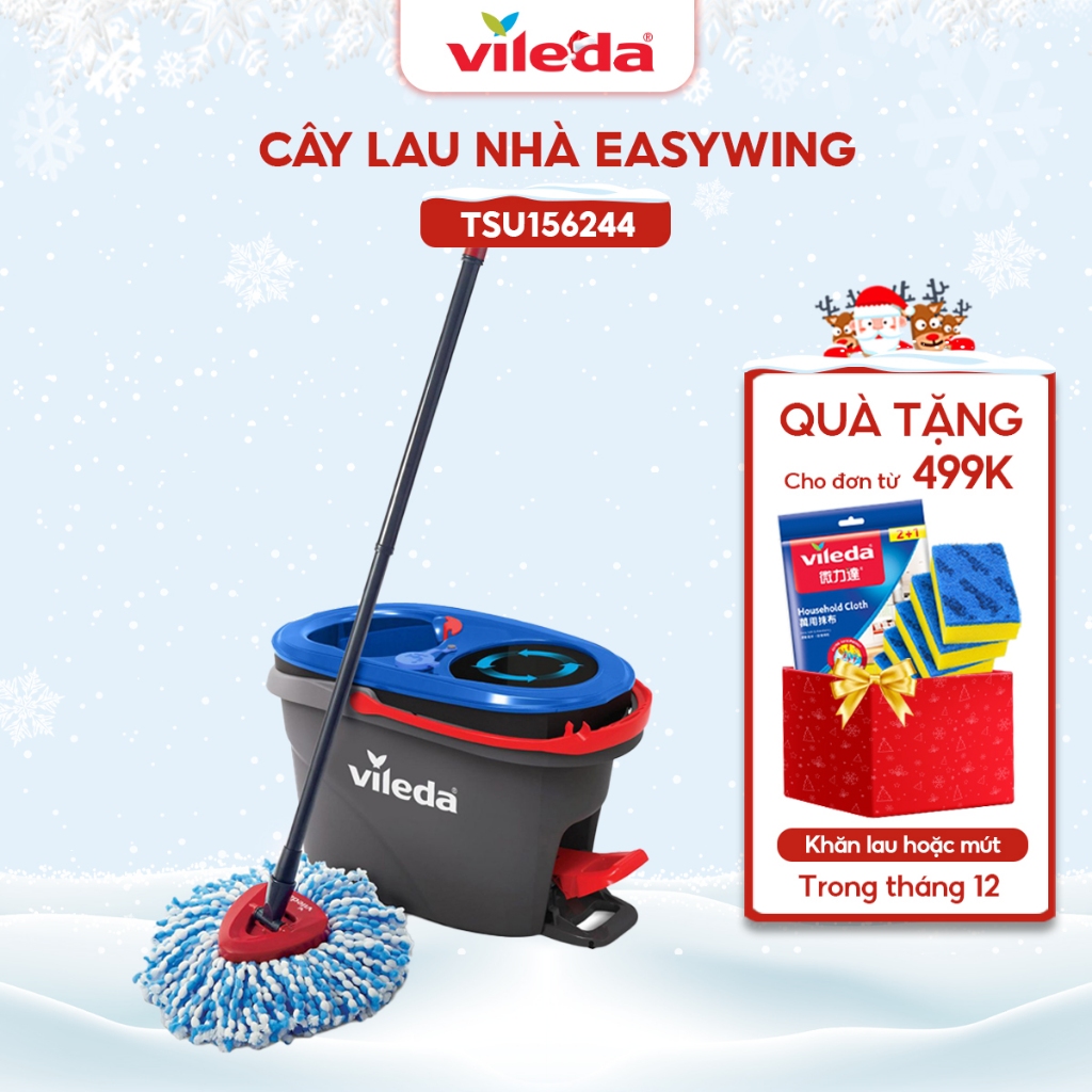 Cây lau nhà Vileda Easywring Rinse Clean, đầu lau tam giác, hệ thống xô hai thùng, bàn đạp bằng chân – TSU168467