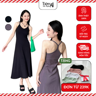 Đầm 2 dây dáng dài chất vải thun co giãn dày dặn tiệm đồ tháng 4 lagi dress