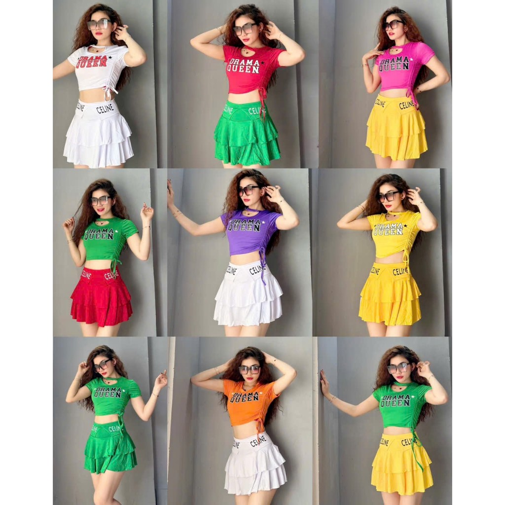 Sét bộ váy cạp chữ 2 lớp áo croptop QUEEN chất dày dặn mềm mịn năng động cá tính, bộ thể thao đồ tập gym yoga aerobic