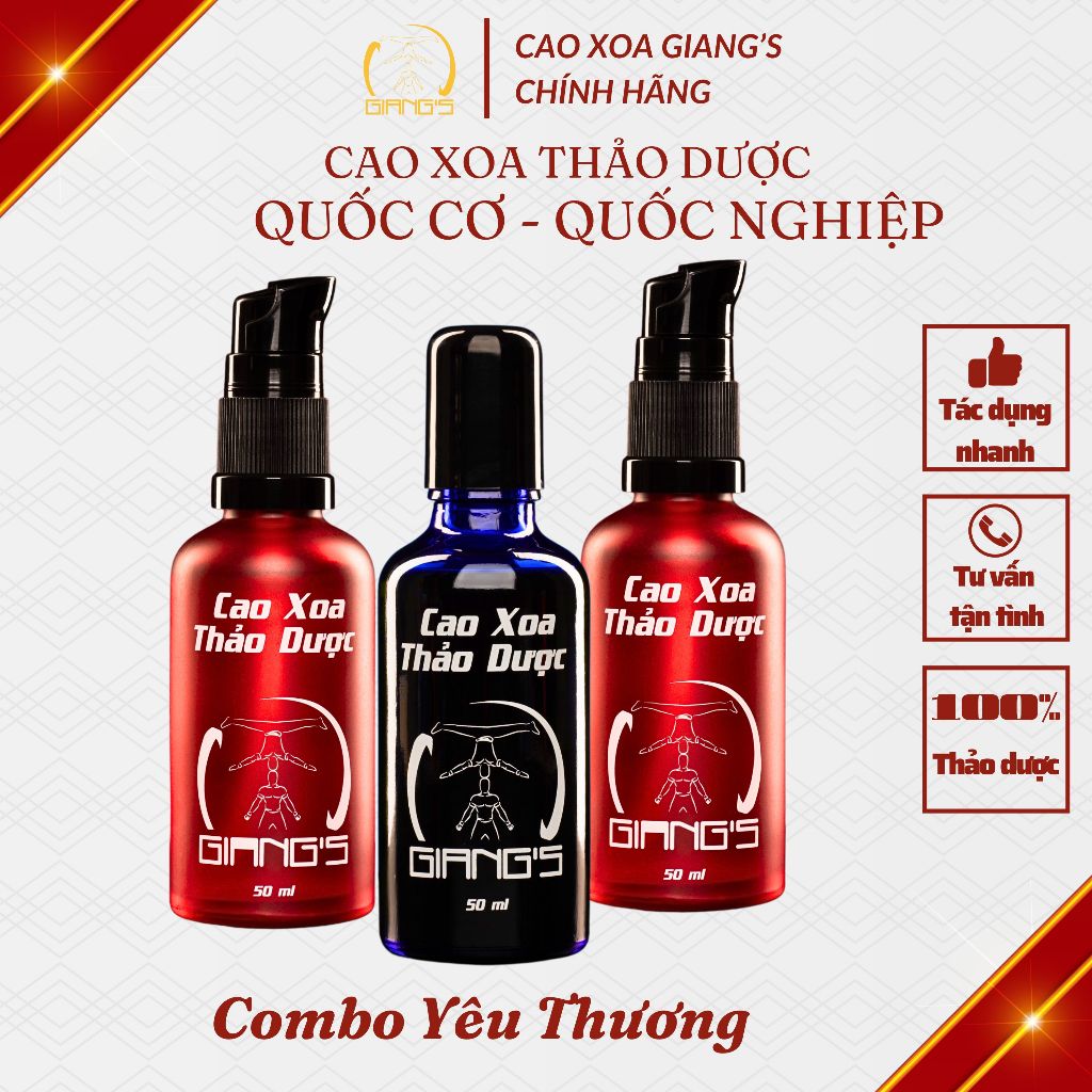 Cao xoa bóp GIANG'S  - Dầu nóng lạnh thảo dược masage toàn thân và cổ vai gáy- Liệu trình 2 đỏ 1 xanh chai 50 ml