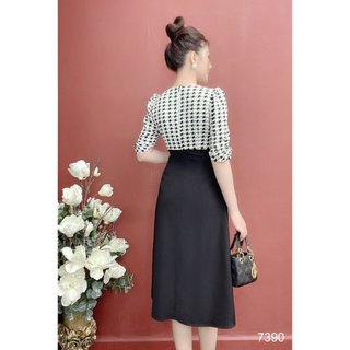 Đầm EMY EM7390 Xoè Đen Phối
