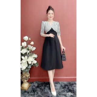 Đầm EMY EM7390 Xoè Đen Phối