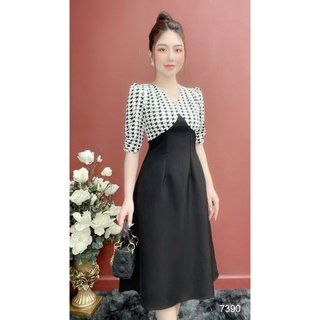 Đầm EMY EM7390 Xoè Đen Phối