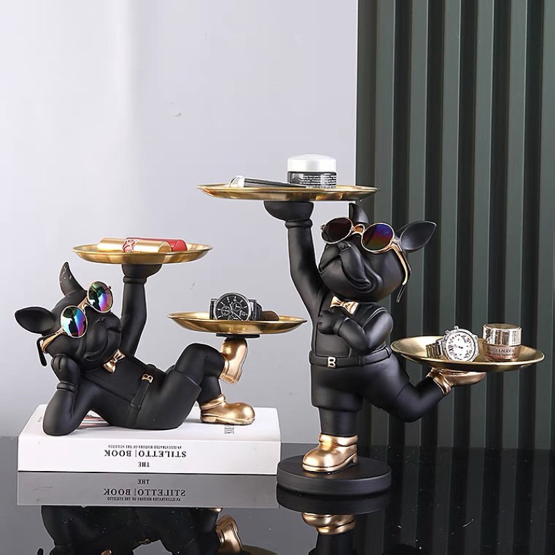 Chú chó Bull Decor bưng khay đựng bánh kẹo/chìa khoá/điều khiển