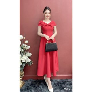 Đầm emy em9359 xoè đỏ đổ cổ v xoắn ngực