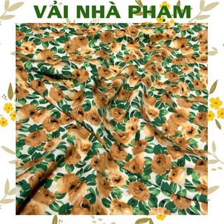 Vải lụa 75d hoa nâu nền nude-khổ 1.5m-vải nhà phạm