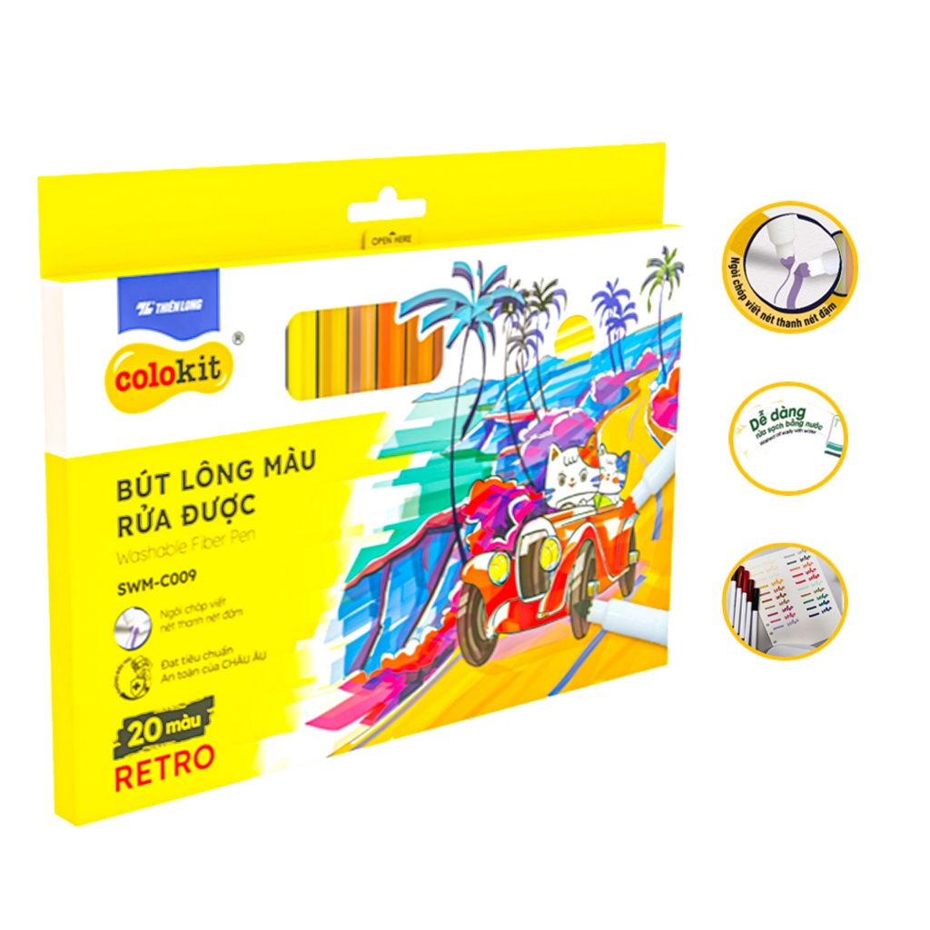 Bút lông 20 màu Fiber Pen Retro TL Colokit SWM-C009 - màu rửa được - viết nét thanh nét đậm