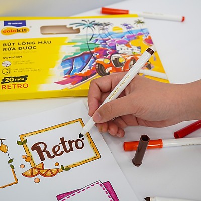 Bút lông 20 màu Fiber Pen Retro TL Colokit SWM-C009 - màu rửa được - viết nét thanh nét đậm