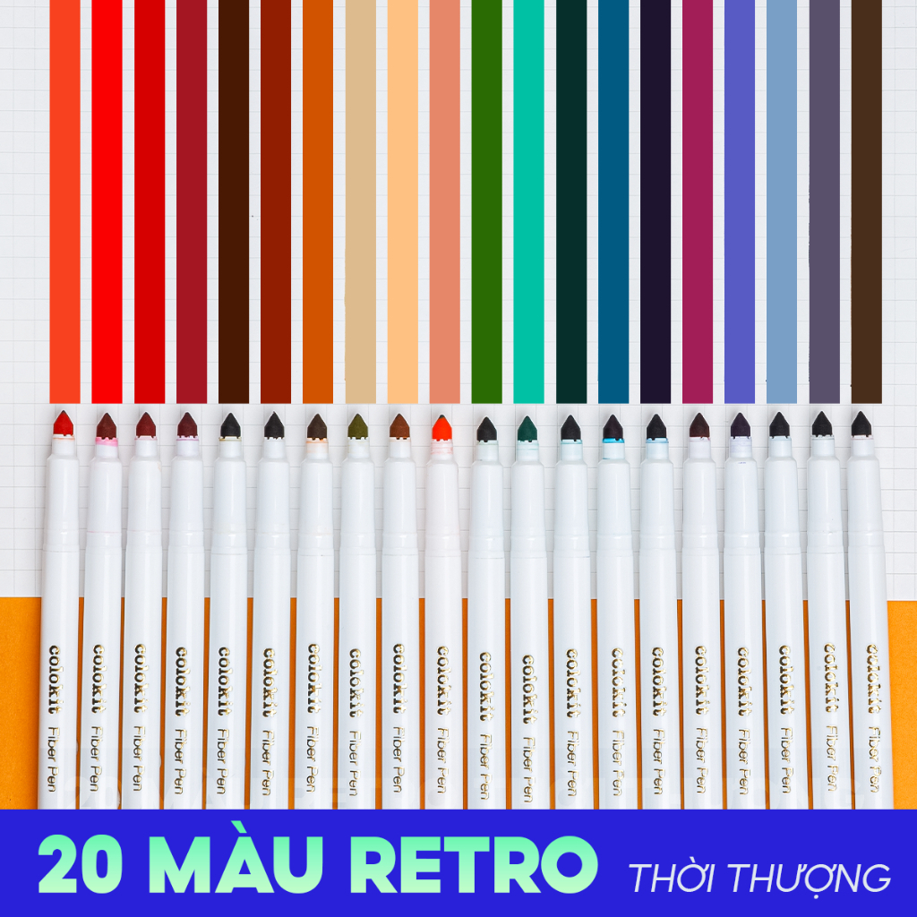 Bút lông 20 màu Fiber Pen Retro TL Colokit SWM-C009 - màu rửa được - viết nét thanh nét đậm