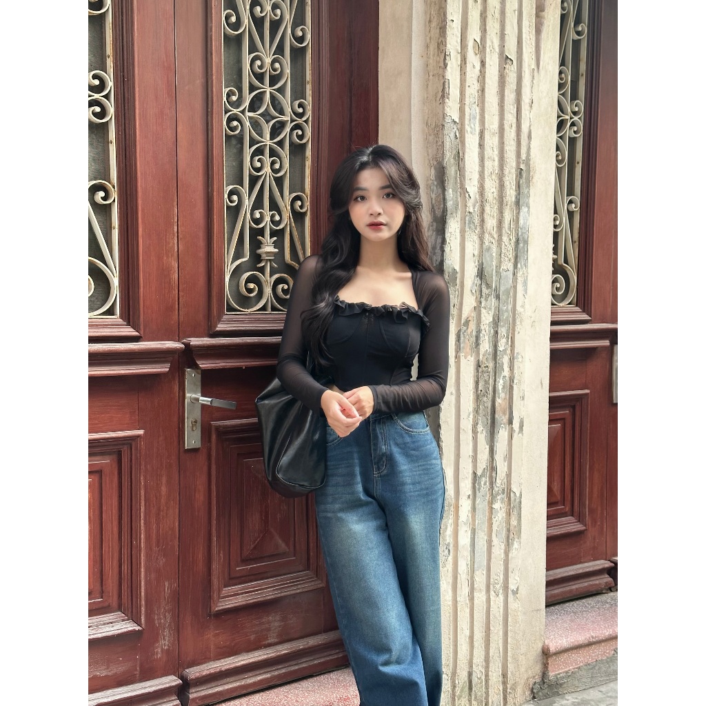 Áo Croptop Nữ Tay Dài Cổ Vuông Phối Corset - RYCO TOP - GOÛT DE JUN