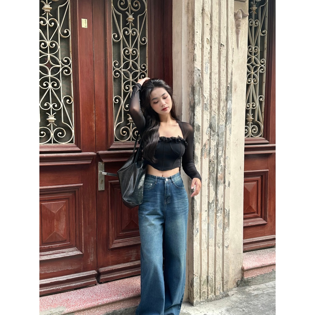 Áo Croptop Nữ Tay Dài Cổ Vuông Phối Corset - RYCO TOP - GOÛT DE JUN