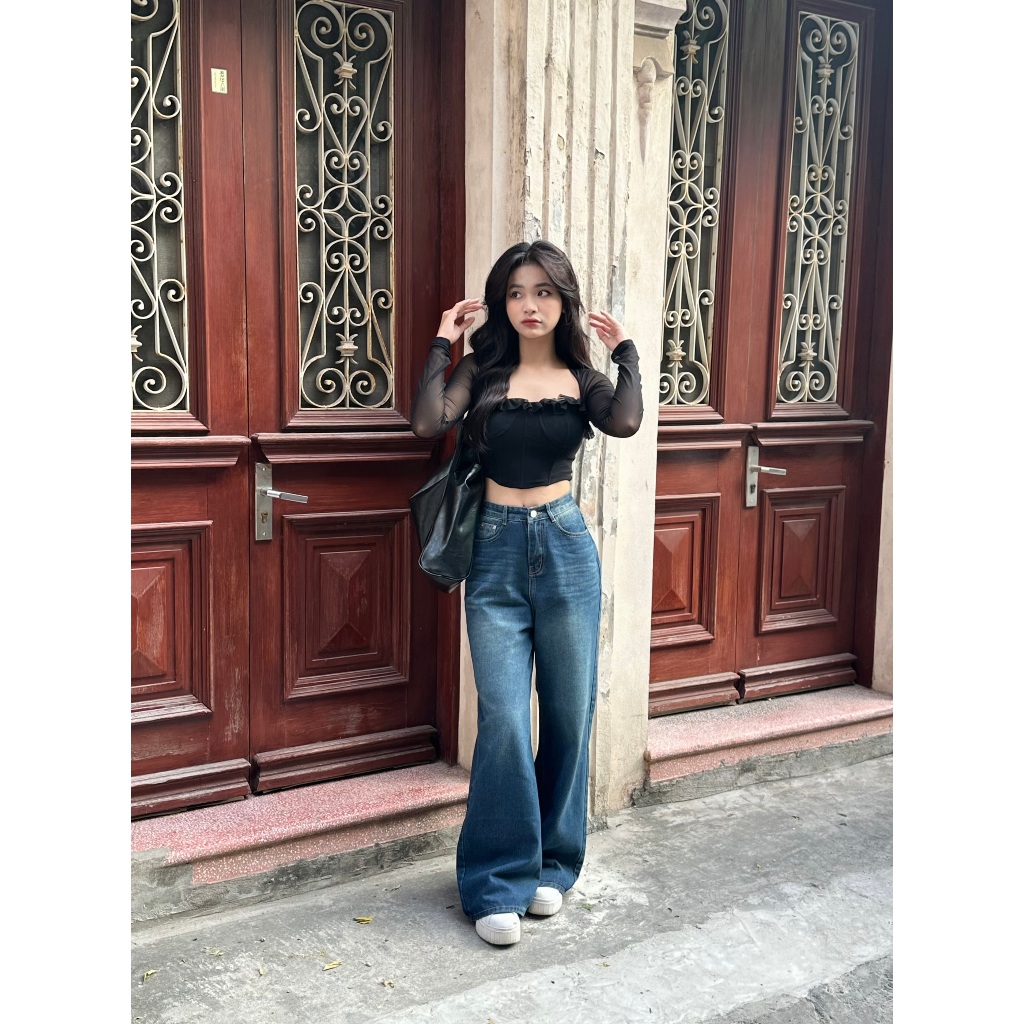 Áo Croptop Nữ Tay Dài Cổ Vuông Phối Corset - RYCO TOP - GOÛT DE JUN