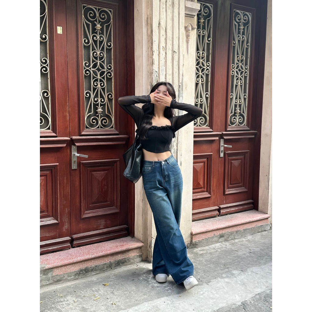 Áo Croptop Nữ Tay Dài Cổ Vuông Phối Corset - RYCO TOP - GOÛT DE JUN