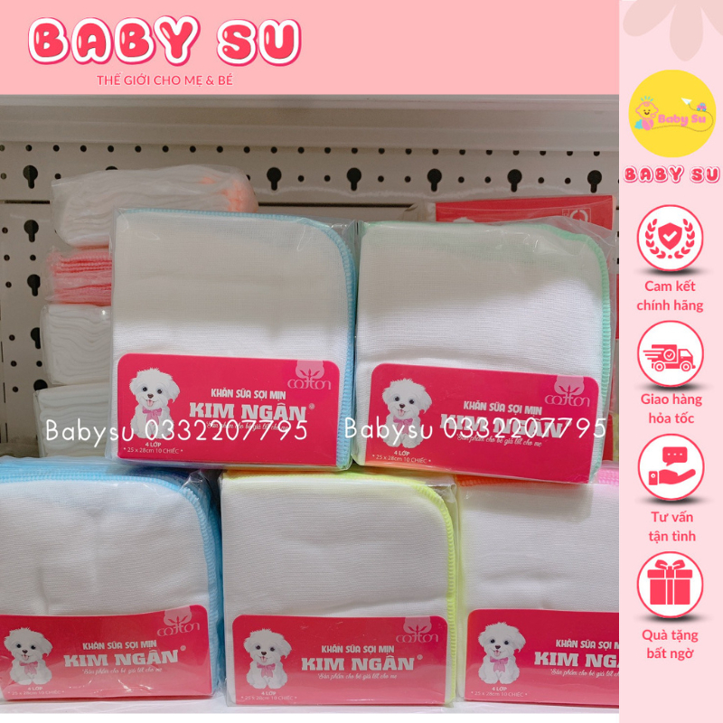 Set 10 Khăn Sữa Gạc Nhật 4 Lớp Kim Ngân - Cotton Cao Cấp Vô Cùng Mềm Mại - Baby Su