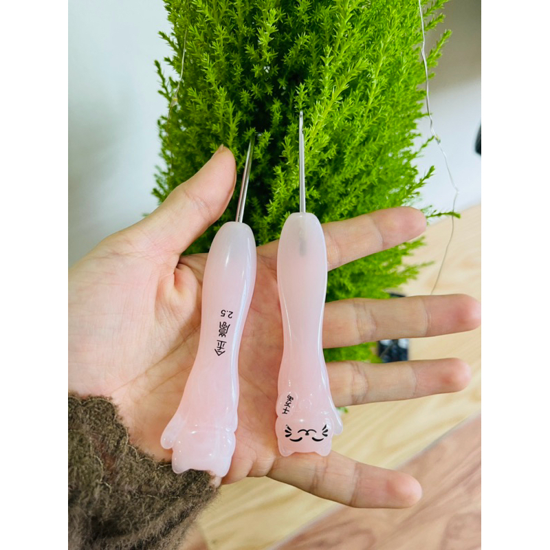 Que Móc Jin Lan Cán Nhựa Hình Mèo Thần Tài Siêu Cute, Que Móc Len Thượng Hải