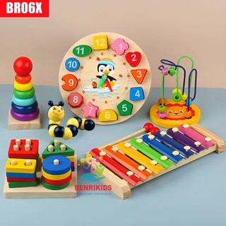 Combo Đồ Chơi Gỗ BR06X, Đồ Chơi Giúp Bé Bận Rộn Phát Triển Các Kỹ Năng Cơ Bản
