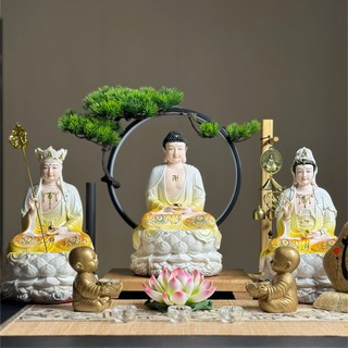  Bộ Tượng Tam Thánh Thích Ca Địa Tạng Quan Âm sơn Vàng - Trắng cao 30cm - Tuệ Nga 