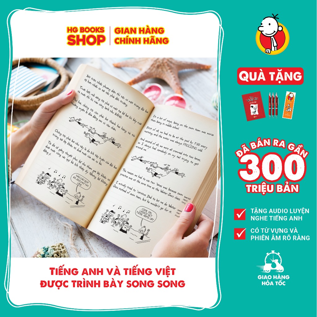 [Tập lẻ] Sách song ngữ Nhật Ký Chú Bé Nhút Nhát (Diary of a Wimpy Kid). Đã bán 300 triệu bản, tặng kèm file nghe