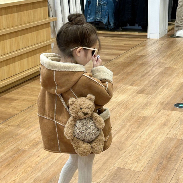 Áo khoác dạ nỉ lót lông bé gái AG813 sz 90-140, thời trang trẻ em mùa đông 2023