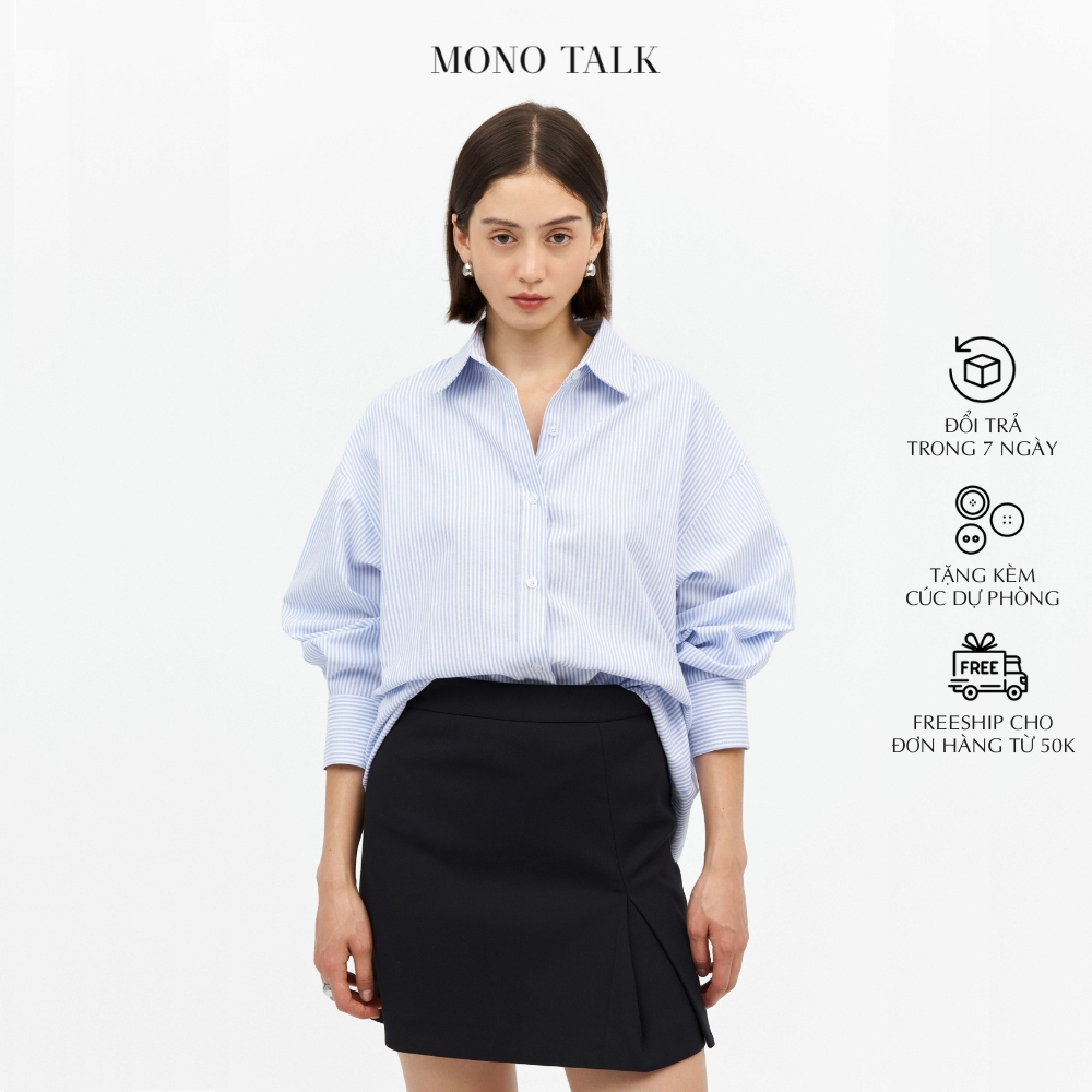 Áo sơ mi nữ MONOTALK dài tay dáng oversized chất oxford Kẻ Sọc T10001FT