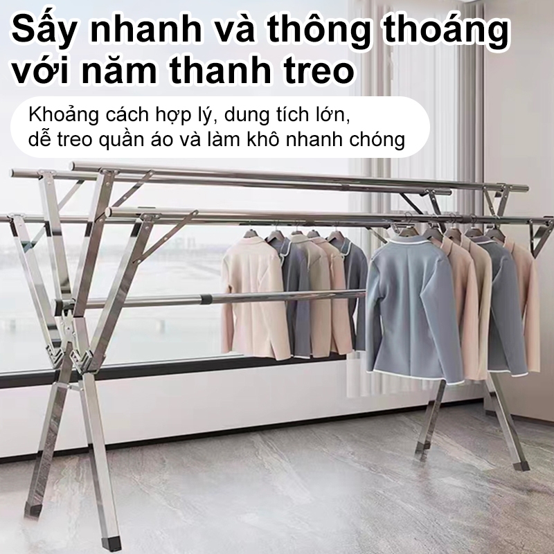 LEADTEK Giá phơi vải có thể gập lại 240cm Có thể mở rộng Móc treo vải bằng thép không gỉ cực đôi