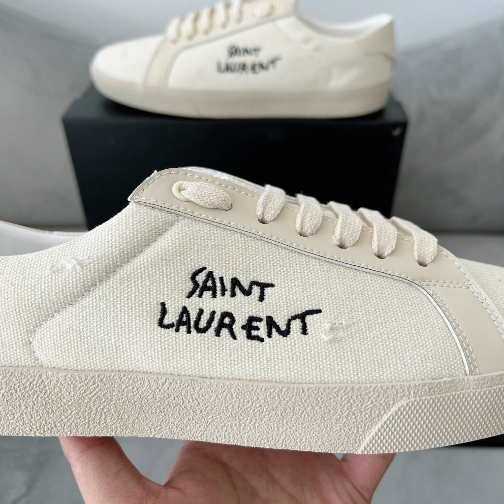 Giày saint laurent paris, Giày YSL vải màu be sữa,giày thể thao sneaker nam nữ bản cao cấp full phụ kiện