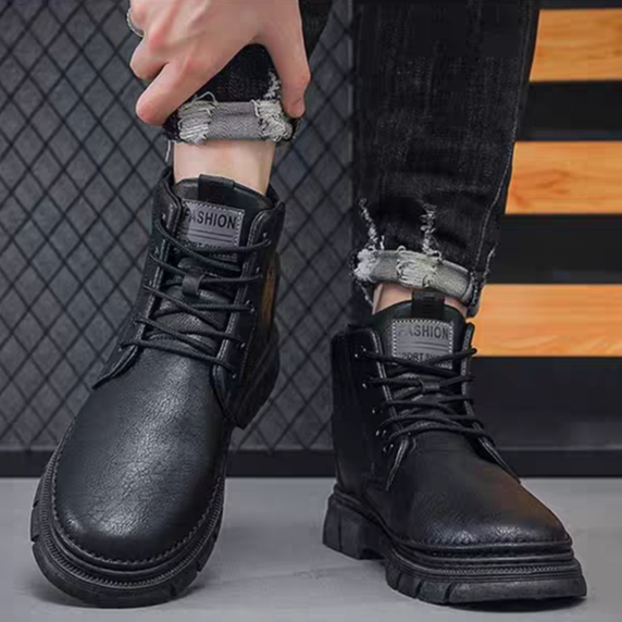 Boot Nam 6012, Bốt da nam cổ thấp thời trang thu đông, Boot độn đế lên chân nhẹ êm