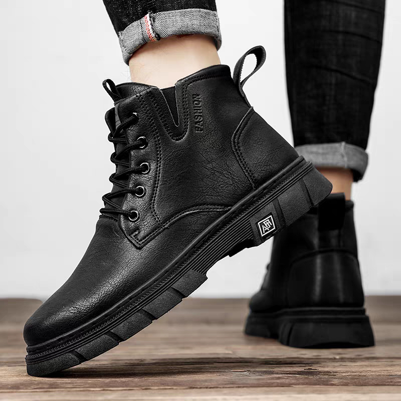 Boot Nam 6012, Bốt da nam cổ thấp thời trang thu đông, Boot độn đế lên chân nhẹ êm