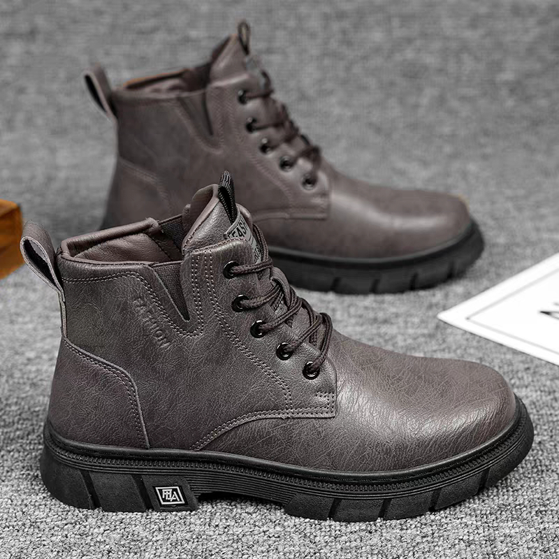 Boot Nam 6012, Bốt da nam cổ thấp thời trang thu đông, Boot độn đế lên chân nhẹ êm