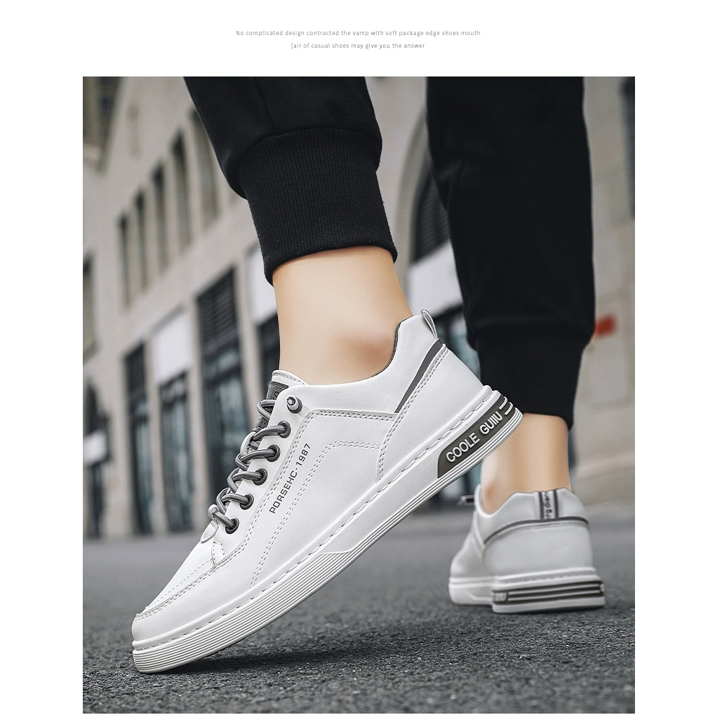 Giày thể thao nam Guiiu, Giày da nam basic đế cao su mềm, Sneaker giày nam có dây thun co giãn không cần buộc