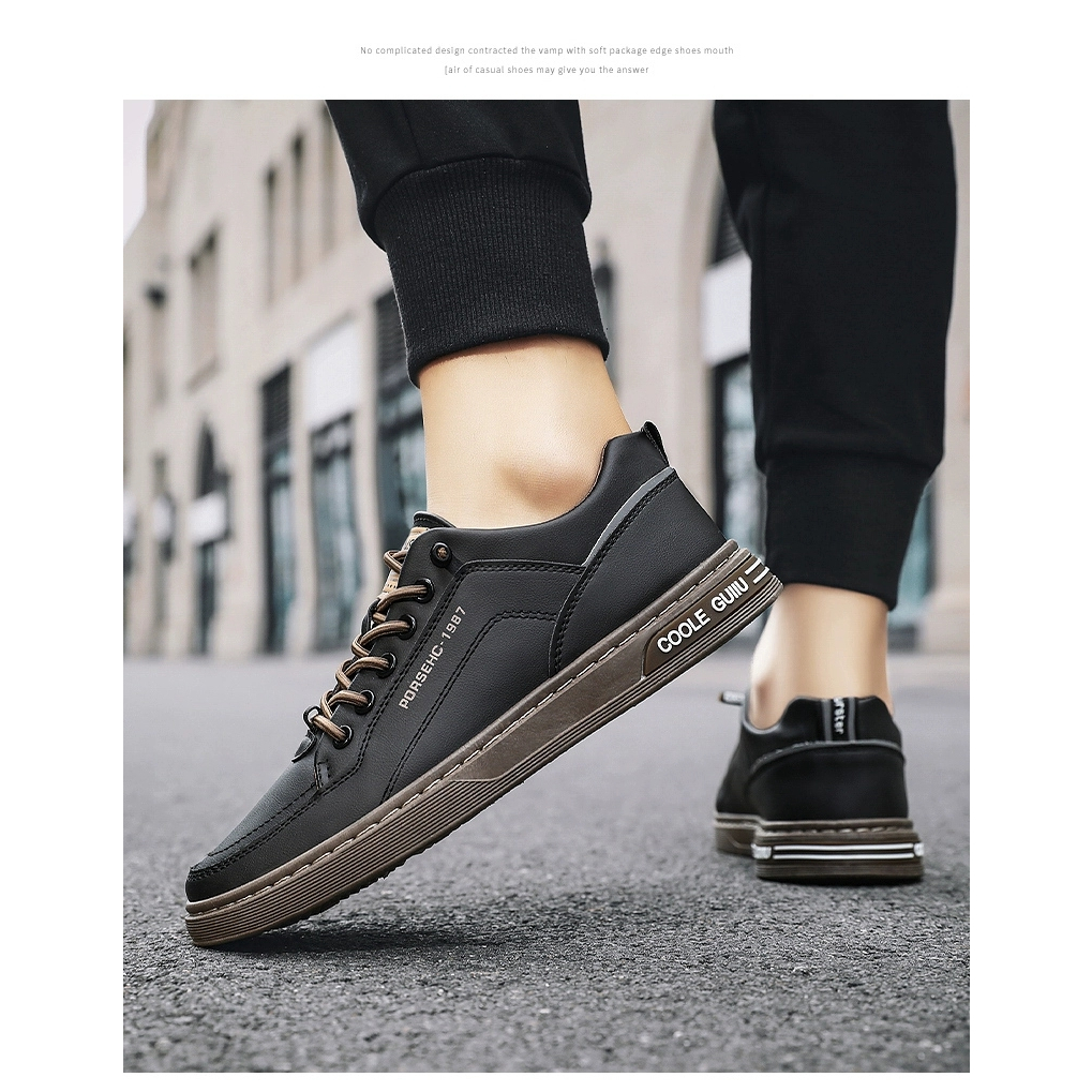 Giày thể thao nam Guiiu, Giày da nam basic đế cao su mềm, Sneaker giày nam có dây thun co giãn không cần buộc