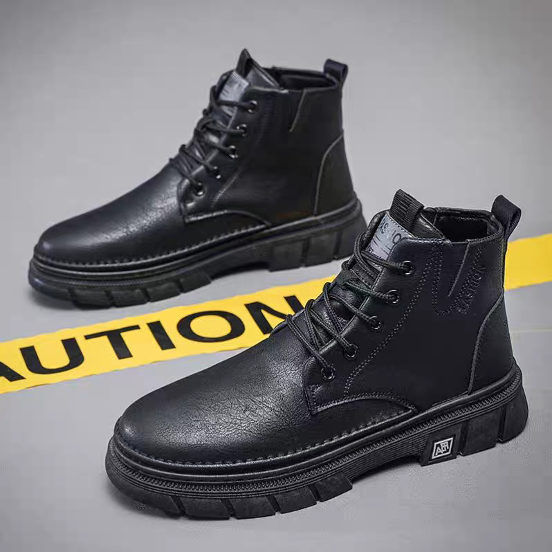 Boot Nam 6012, Bốt da nam cổ thấp thời trang thu đông, Boot độn đế lên chân nhẹ êm