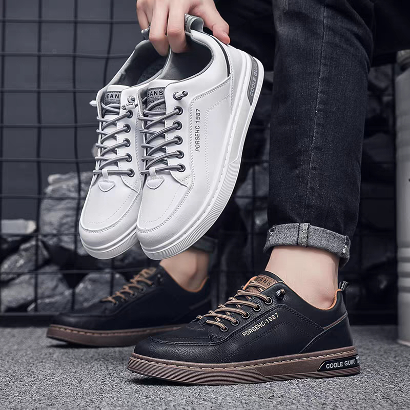 Giày thể thao nam Guiiu, Giày da nam basic đế cao su mềm, Sneaker giày nam có dây thun co giãn không cần buộc