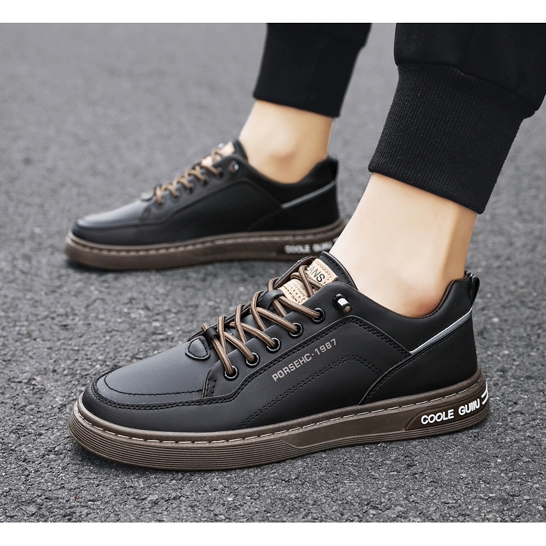 Giày thể thao nam Guiiu, Giày da nam basic đế cao su mềm, Sneaker giày nam có dây thun co giãn không cần buộc
