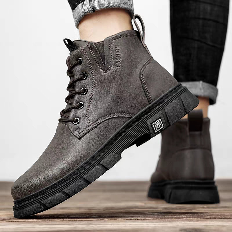 Boot Nam 6012, Bốt da nam cổ thấp thời trang thu đông, Boot độn đế lên chân nhẹ êm