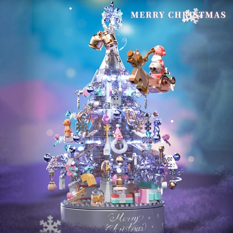 Đồ Chơi Lắp Ráp Kiểu Lego Cây Thông Pha Lê Hồng Tím Có Đèn Led Và Hộp Nhạc Lung Linh - Quà Tặng Giáng Sinh Noel 9188
