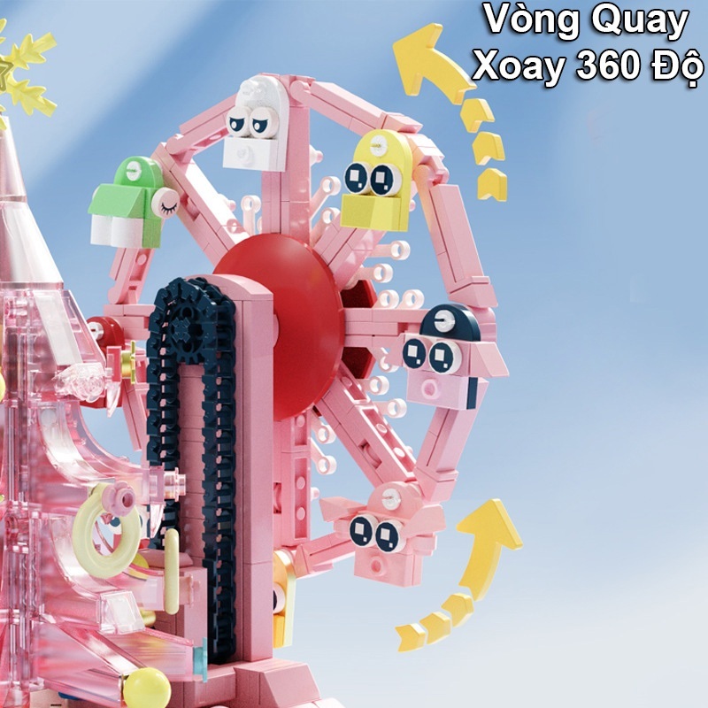 Đồ Chơi Lắp Ráp Kiểu Lego Cây Thông Hồng Có Vòng Đu Quay Đi Kèm Thú Cưng Giáng Sinh Hộp Nhạc Đèn Led Dễ Thương DK7030