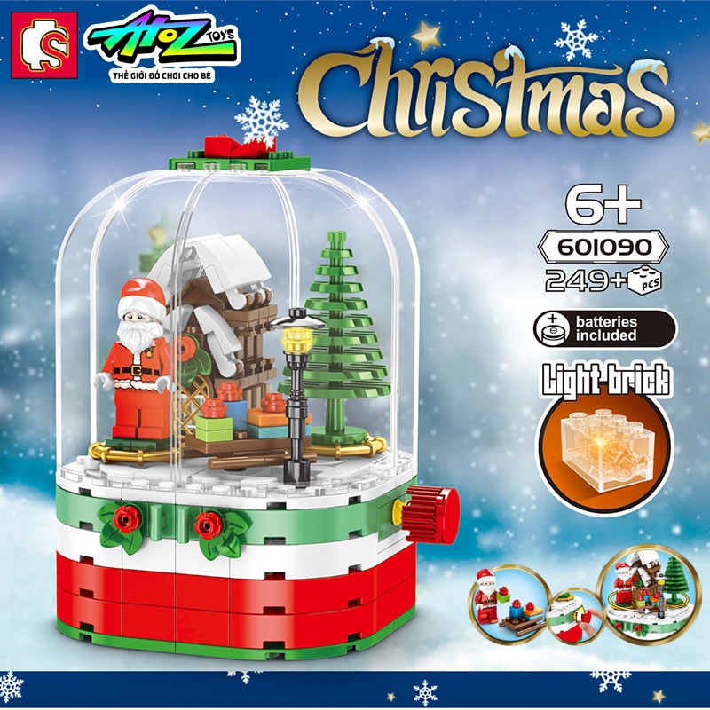 Đồ Chơi Lắp Ráp Kiểu Lego Noel Hộp Nhạc Ông Già Tuyết Giáng Sinh Có Nhạc, Đèn 601090 Với 249+ PCS - Quà Tặng Giáng Sinh
