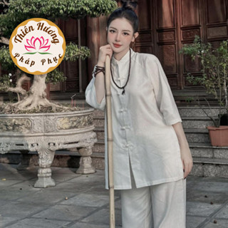 Quần áo phật tử đi chùa MPB vải đũi linen Đồ bộ đi chùa cổ tàu khuy tết dáng dài Pháp phục nữ cách tân đũi mềm mịn